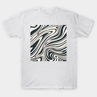 Groovy Swirling Liquid Pattern - Navy and Cream T-Shirt